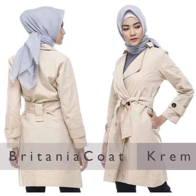 Blazer Wanita Muslimah Krem Britania Coat Terbaru Murah