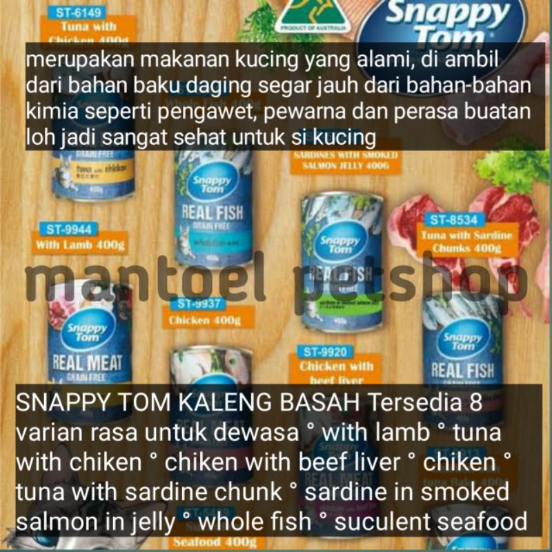 snappy tom adult all varian rasa 400gr x 12 wet food cat