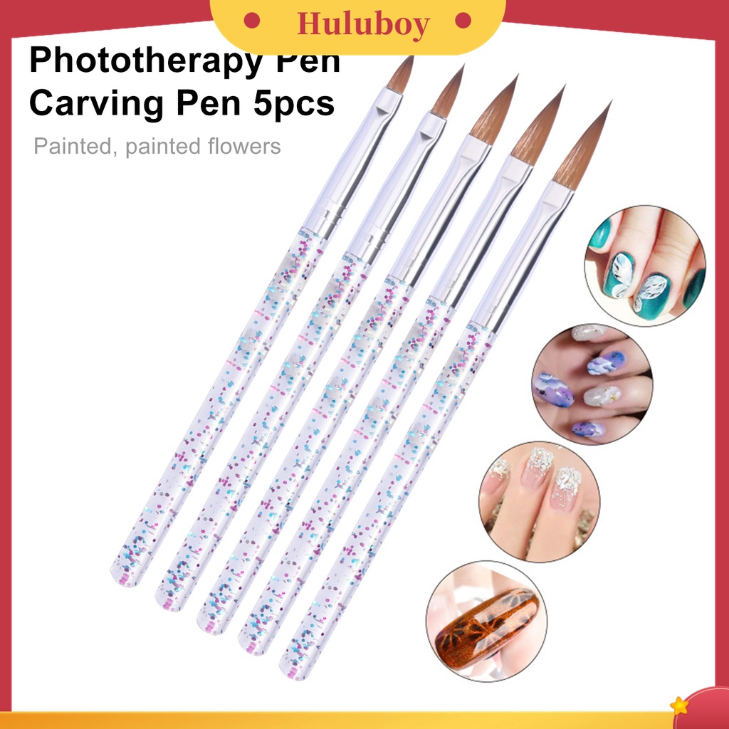 Huluboy Huluboy♡ 5pcs / Set Brush Nail Art Multifungsi Ujung Lembut Ultra Tipis Untuk Manicure DIY