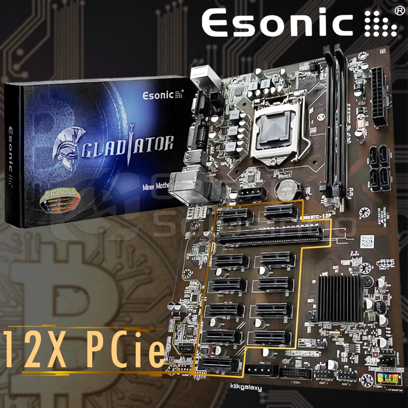 Esonic B250 BTC Gladiator LGA1151, B250 DDR4, 12X PCI-E Miner Motherboard