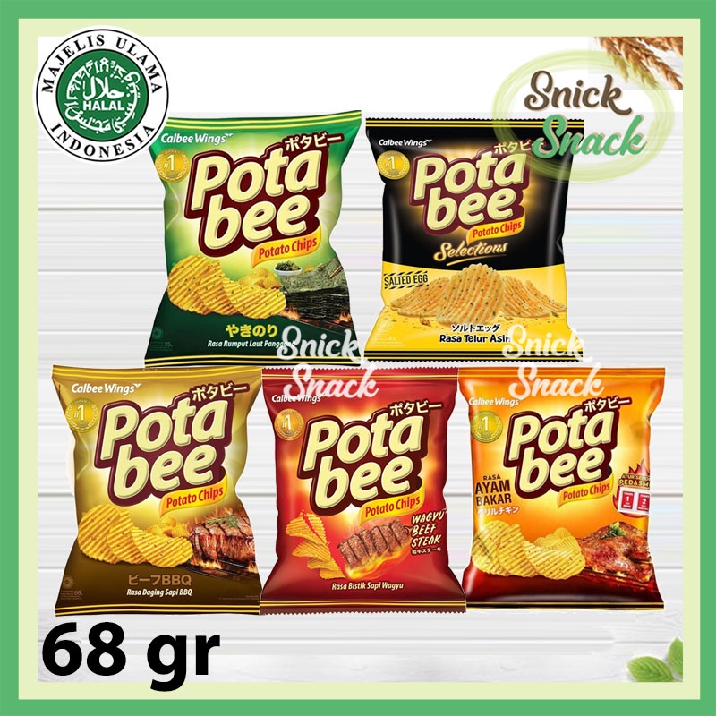 

Potabee Keripik Kentang 68 gr Rasa BBQ Wagyu Ayam Bakar Salted Egg Rumput Laut Seaweed