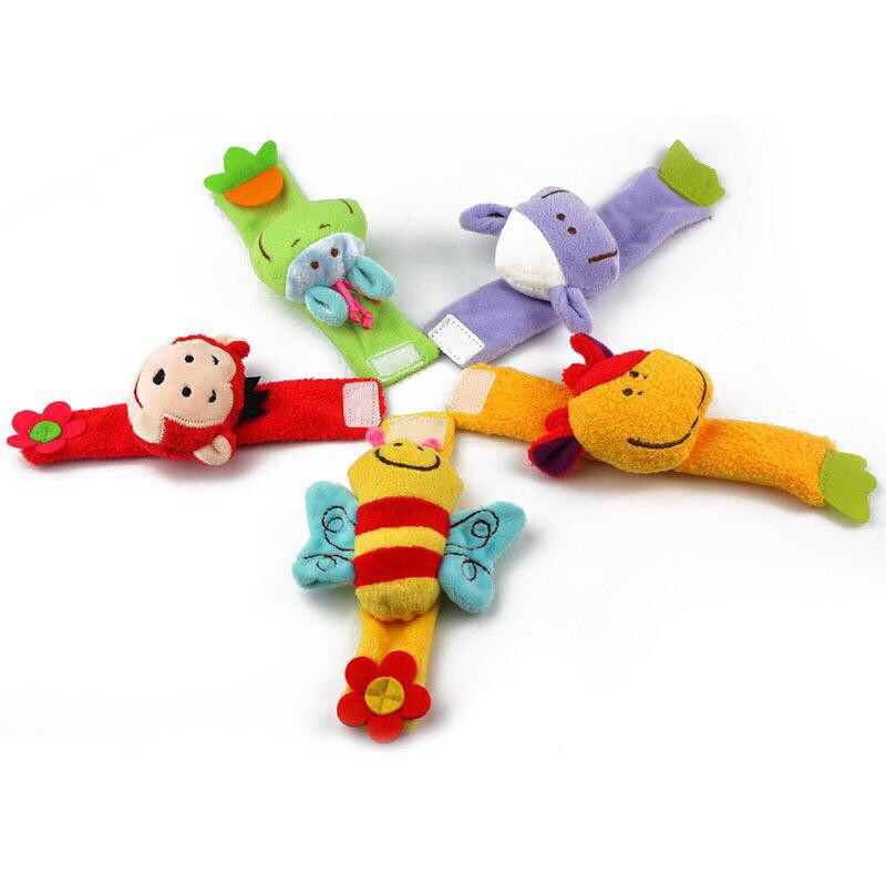 1Pc Rattle Gelang Tangan dengan Bahan Plush dan Gambar Binatang untuk Usia 0-12 Bulan