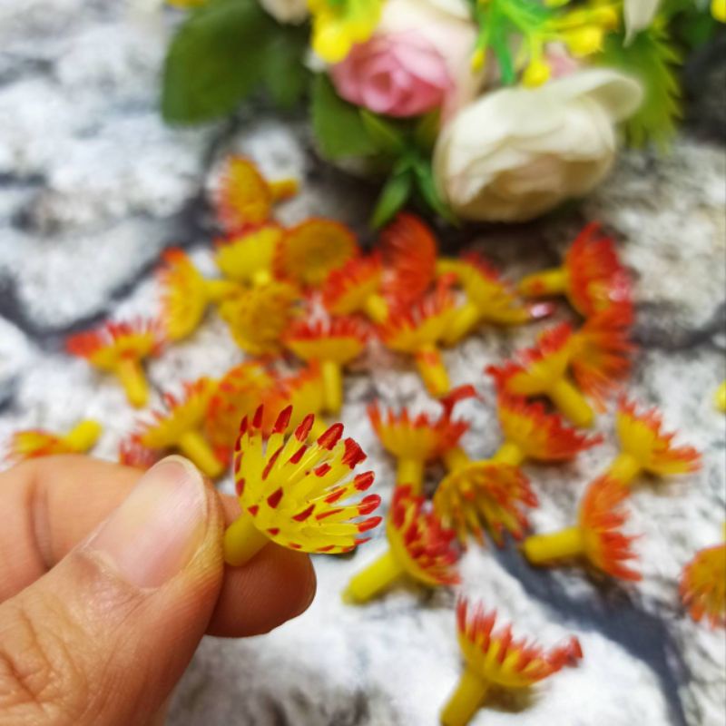 Putik bunga Sakura - Putik Plastik Kuning Sembur Merah - Putik Bunga Bintik Merah