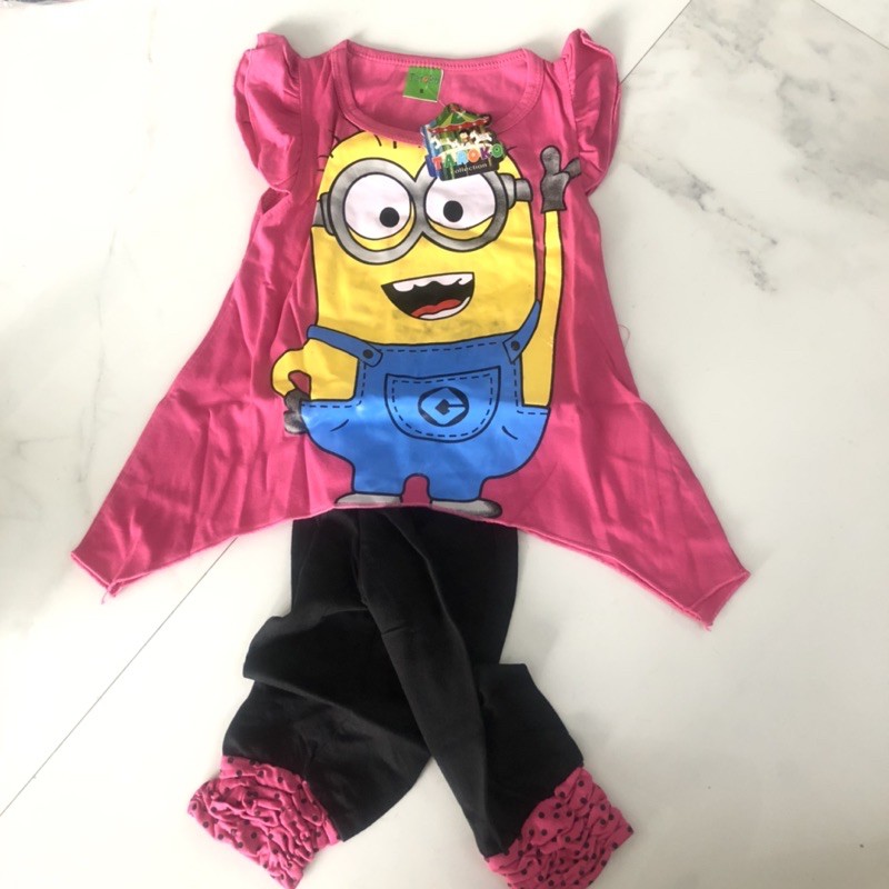 SETELAN KAOS MINION DRESS LEGGING ANAK PEREMPUAN