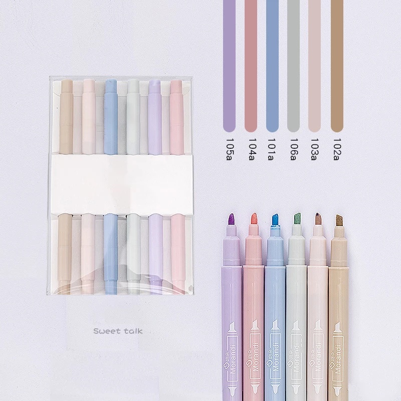 6pcs / Set Spidol Highlighter Dua Sisi Warna Pastel Untuk Menggambar / Graffiti