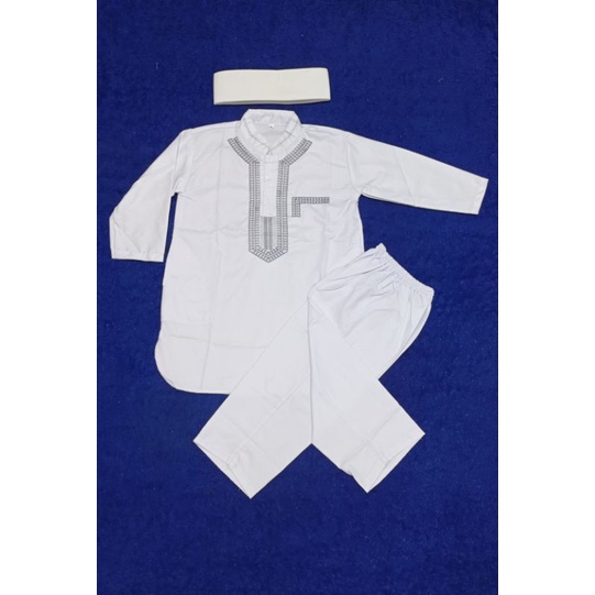 BAJU KOKO ANAK SETELAN KOKO PAKISTAN BORDIR PUTIH PANJANG