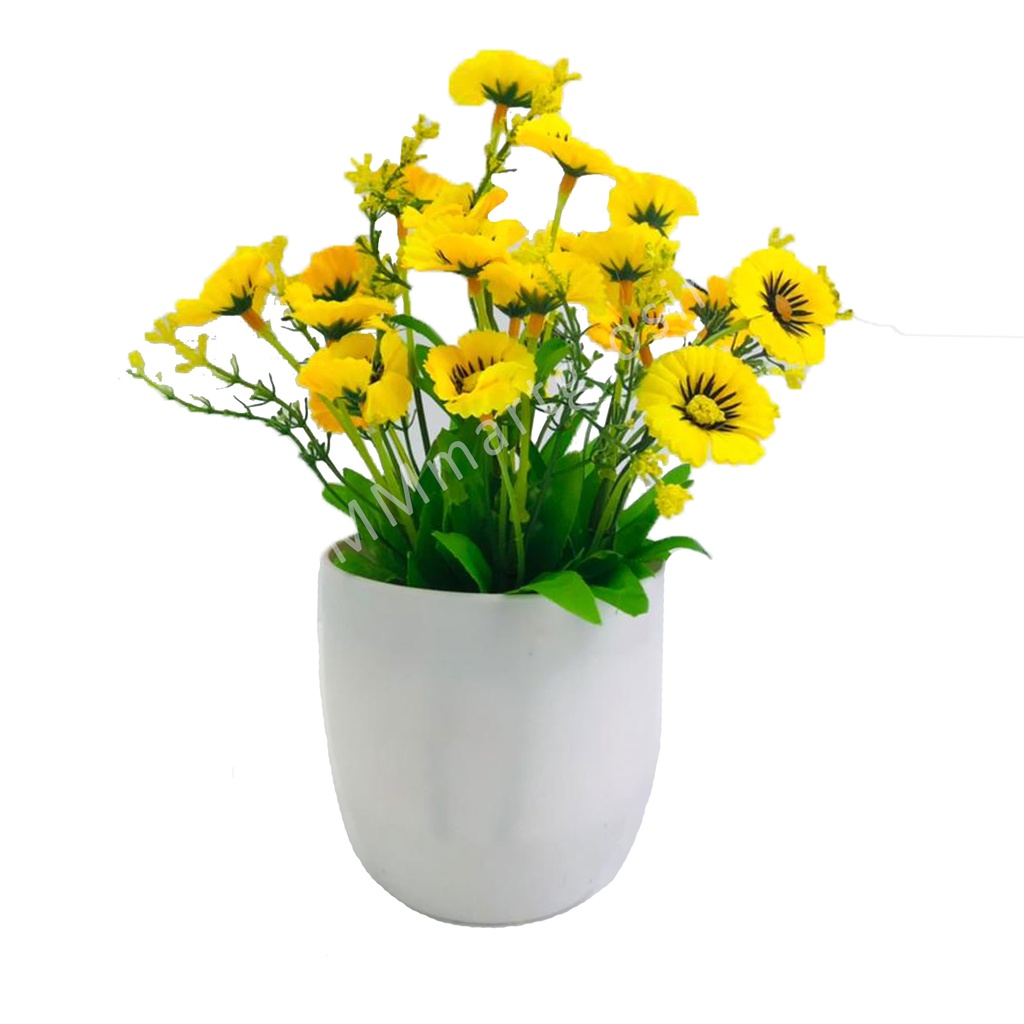 Bunga Krisan + Vas Bunga / Bunga Hiasan / Bunga Kain Batang Plastik
