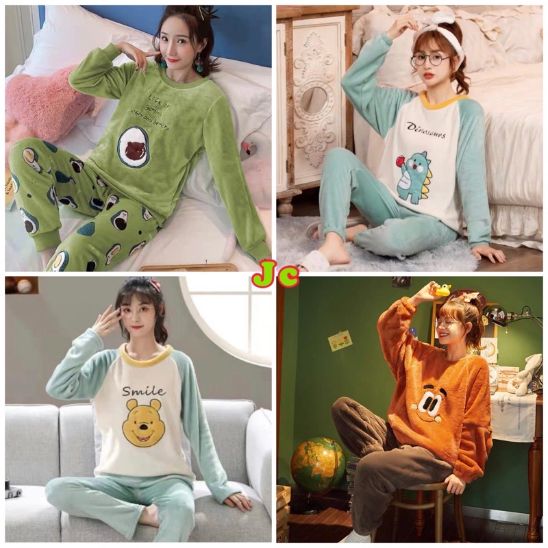 JC- St piyama bulu Import / Stelan bulu karakter / set bludru bulu Import