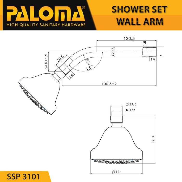 Shower Set PALOMA SSP 3101 Head Rain Headshower Rainshower Pipa