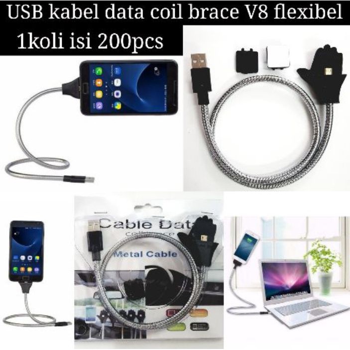 Kabel Cable Data Chrome Flexibel /Coil Brace Flexibel/Metal Cable Data Chrome Mudah Ditekuk