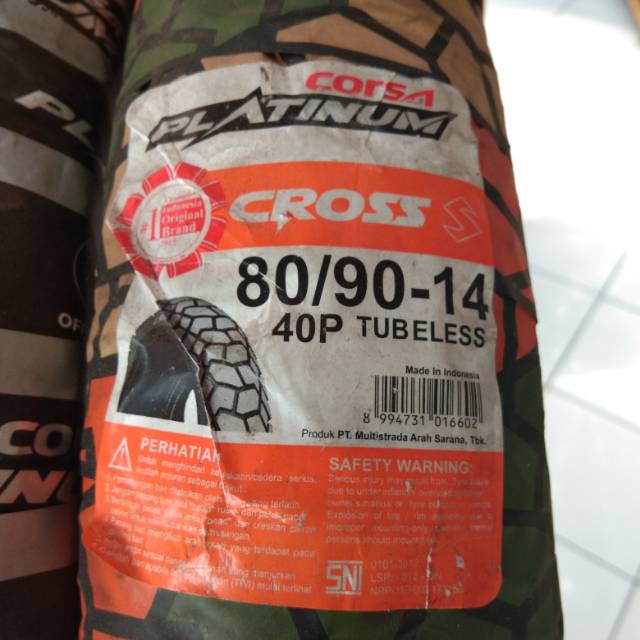 Ban Corsa 80/90-14 Scross Velg ring 14 Tubeles