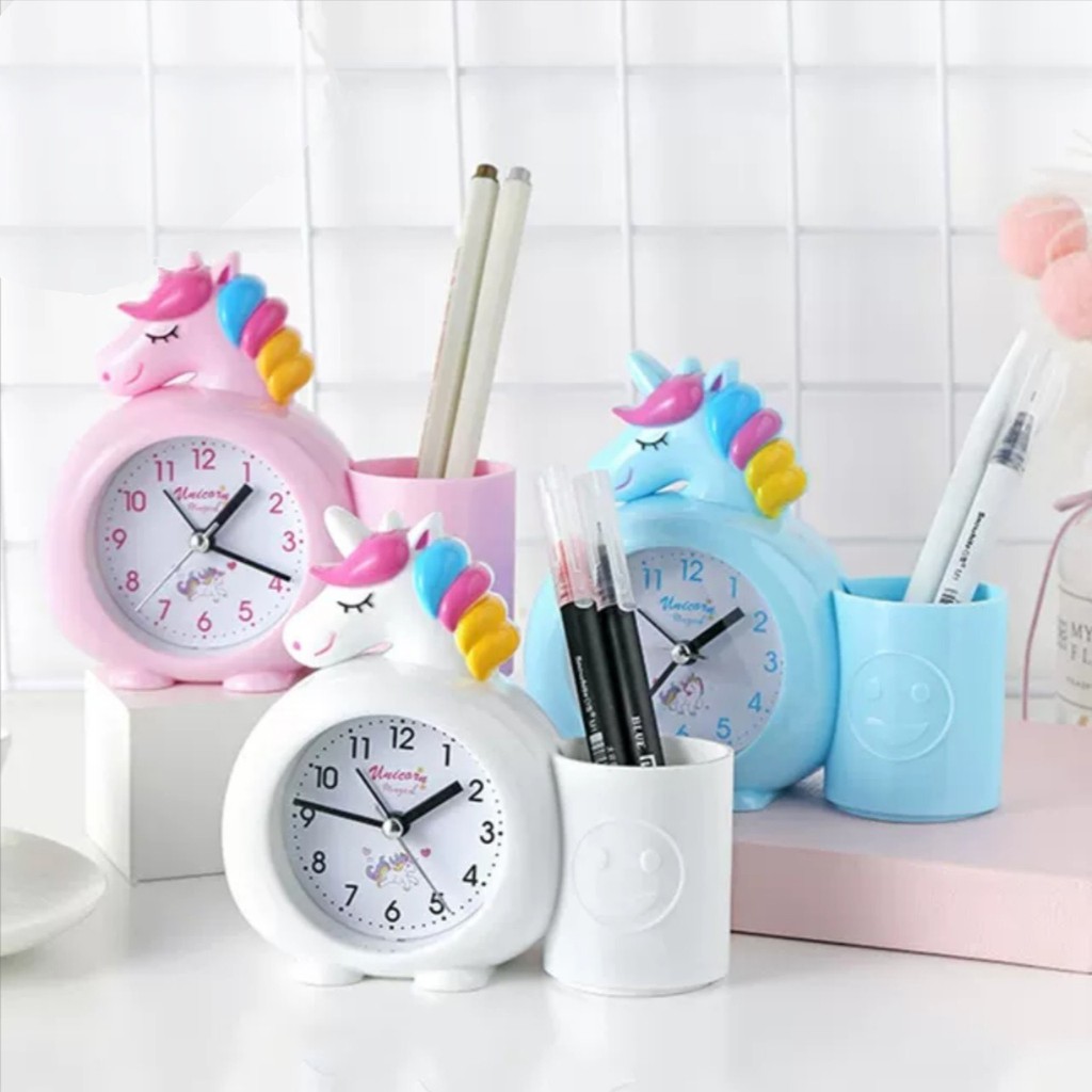 Jam Beker Unicorn BEEP Serbaguna / Jam Alarm mini Karakter Kuda Poni dan Tempat Pensil