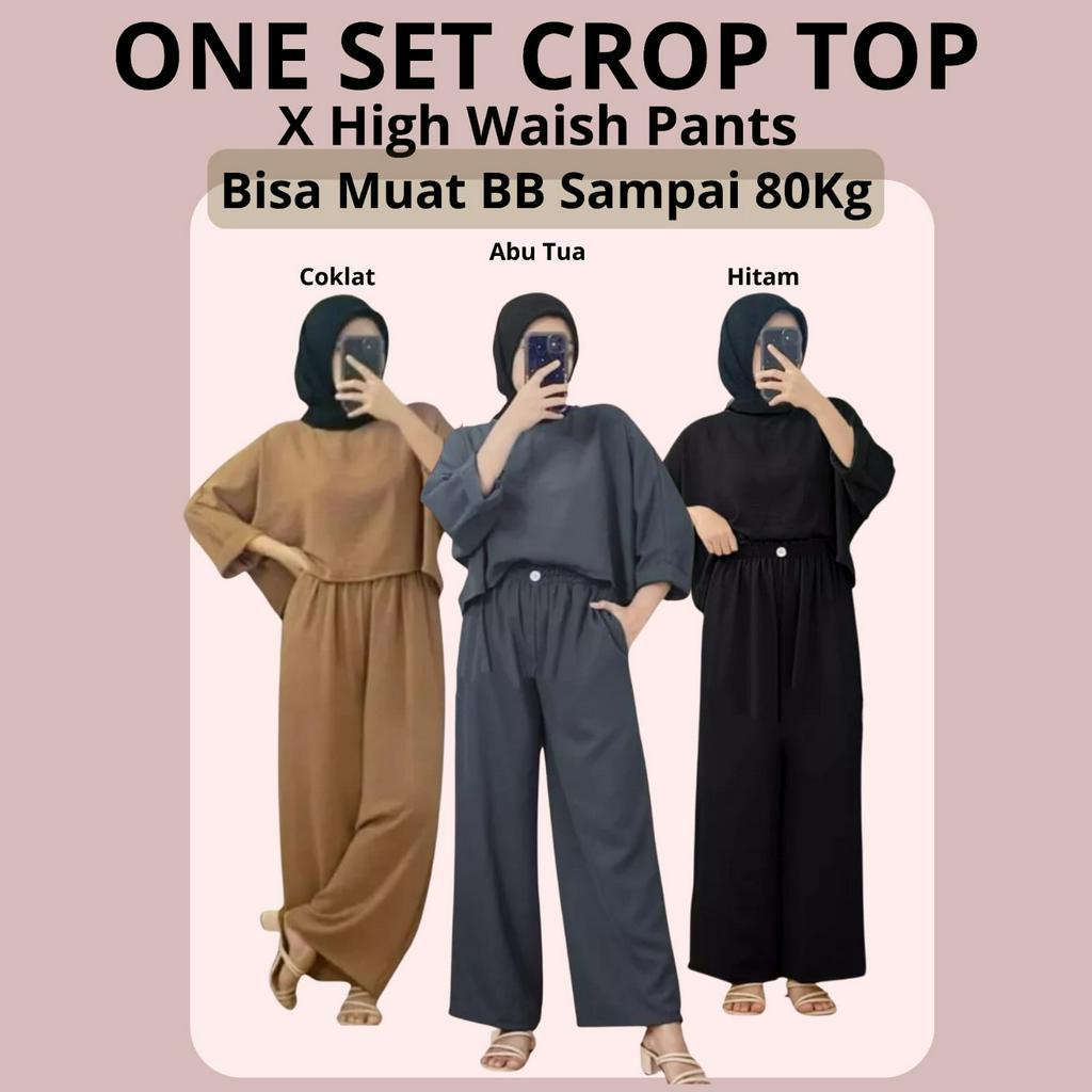 Charyatink - one set crop top / setelan wanita Bahan Crinkle Up to 80kg