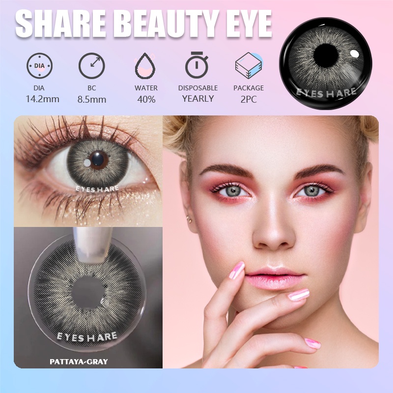 SRS (COD YES) Sepasang lensa kontak berwarna diameter 14.2MM mata soflen hitam softlens natural soflens korea aesthetic softlens minus(0.00) free lenscase PATTAYA gray/black harian soflen