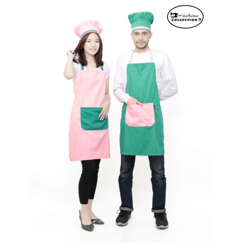 Celemek Apron Topi Koki Kombinasi Warna  - Soft pink dan Coklat ( Bisa Request Warna )