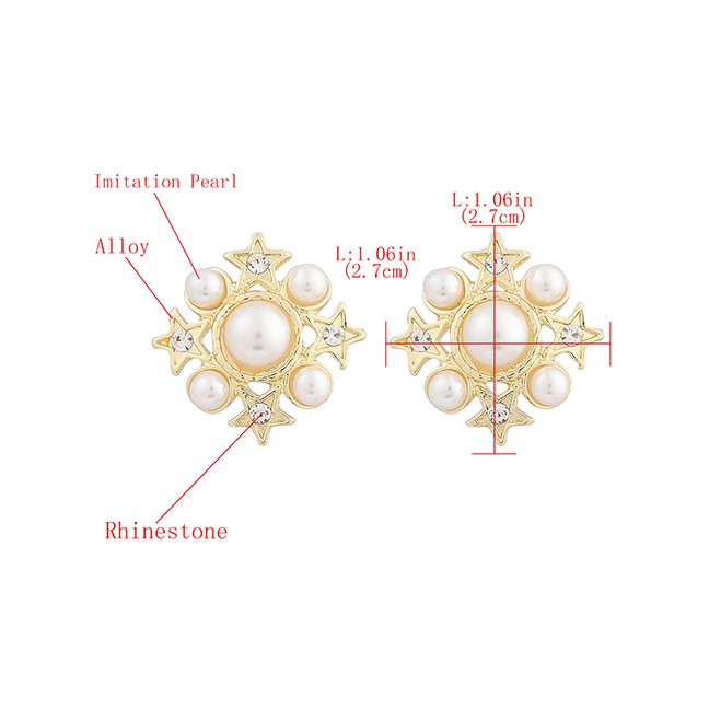 LRC Anting Tusuk Fashion Golden Alloy Diamond Imitation Pearl Star P75614