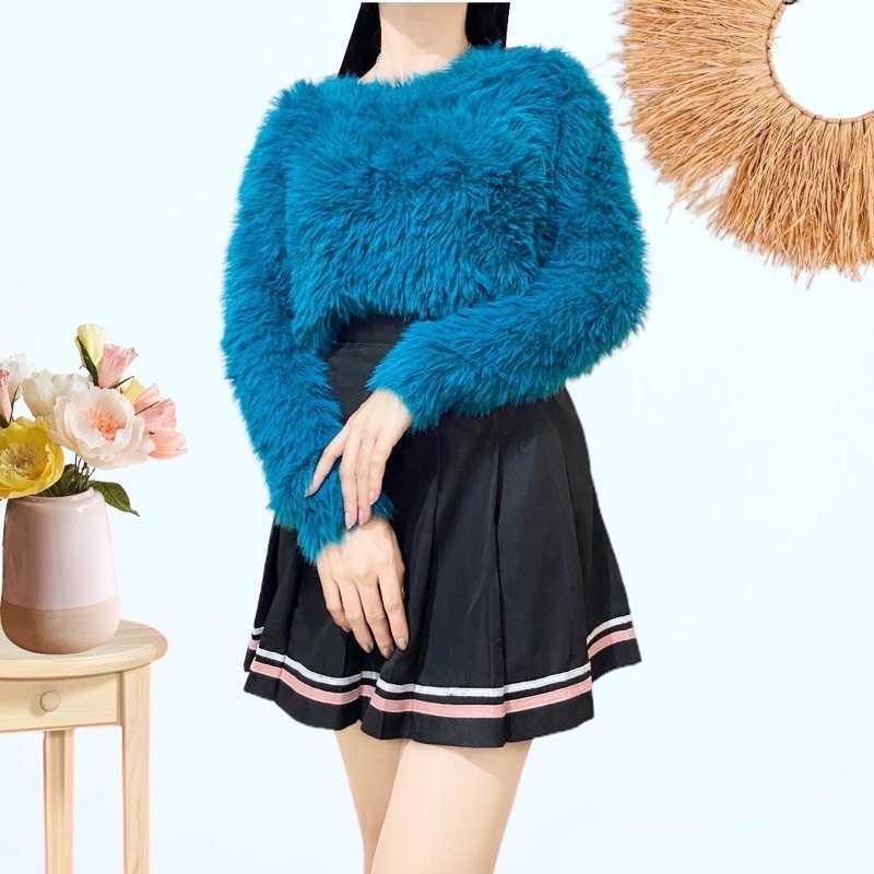 Tosca fuzzy fur knitwear, sweater knit rajut atasan rajut knit outwear luaran