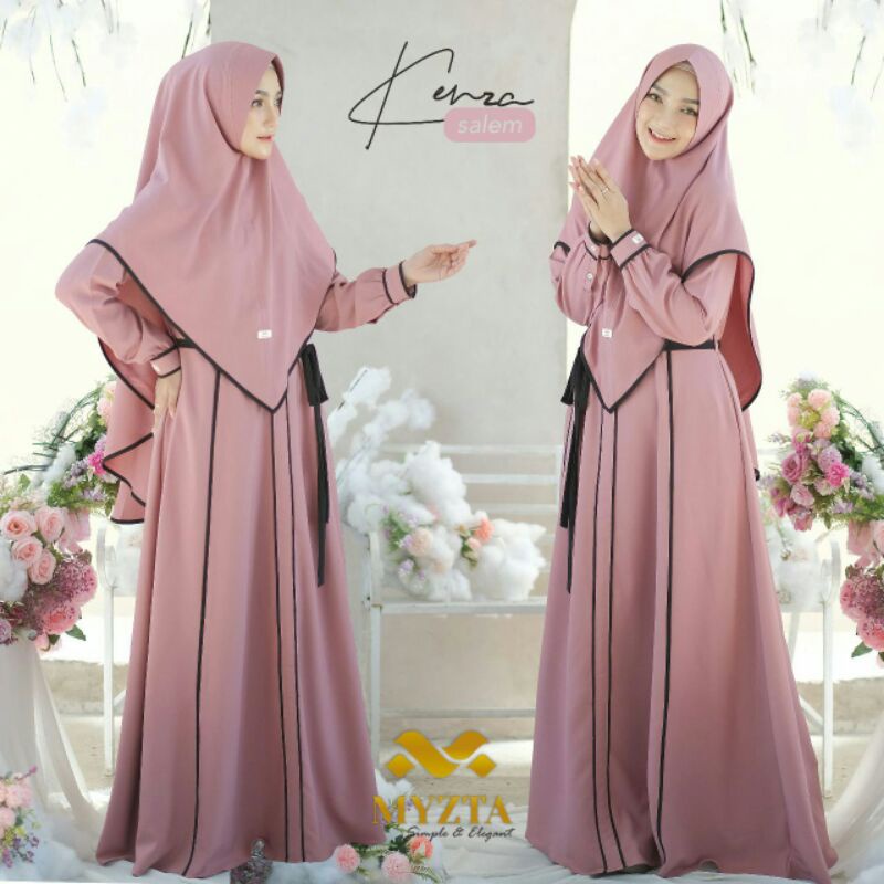 SET GAMIS SYARI POLOS TERBARU KENZA ORIGINAL BY MYZTA INAYA COLLECTION BAHAN LADYZARA WARNA PINK DUS