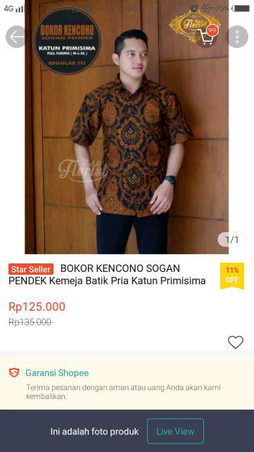 Bokor Kencono Sogan Pendek Kemeja Batik Pria Katun Primisima Full Furing