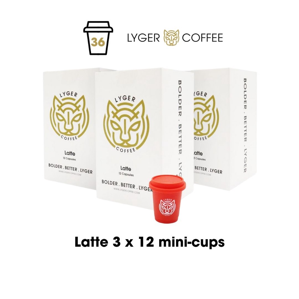 

Lyger Coffee 3 Boxes of 12 Mini Cups Latte Crystallized Coffee In Barista Quality
