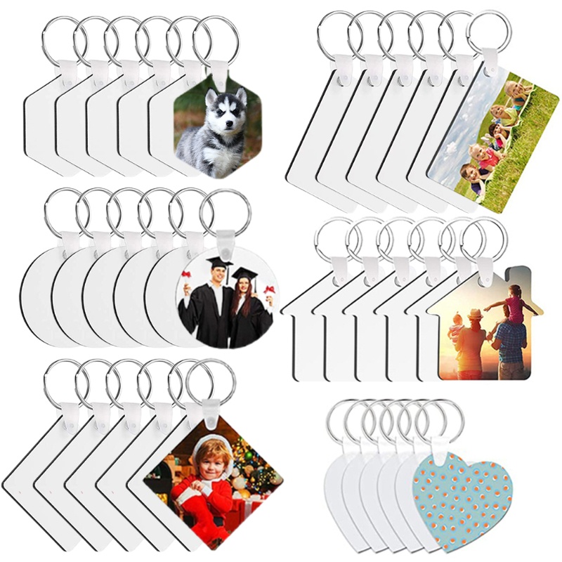 SIY  30 Pcs/Set Sublimation Blank Keychains Thermal Transfer Key Chain Double-Side Printed MDF Keyrings with Split Rings