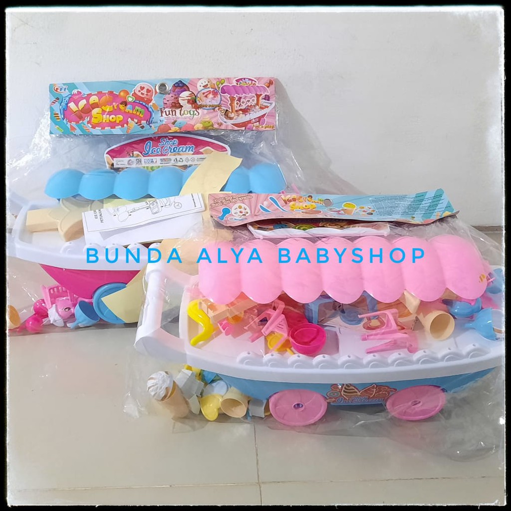 Ice Cream Stroller - Mainan Anak Edukasi - Gerobak Ice Cream Mainan - Troli Es Krim - Trolley Ice Cream Shop Ukuran Besar - Mainan Gerobak Es krim Dorong Fun Toys Ukuran Besar