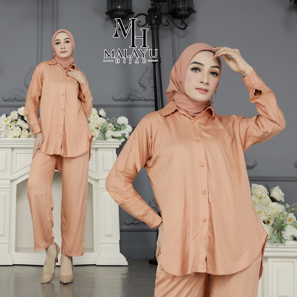 MALAYU HIJAB Amoora One Set Kemeja Pakaian Wanita Polos Kekinian Bahan Rayon Twill Premium