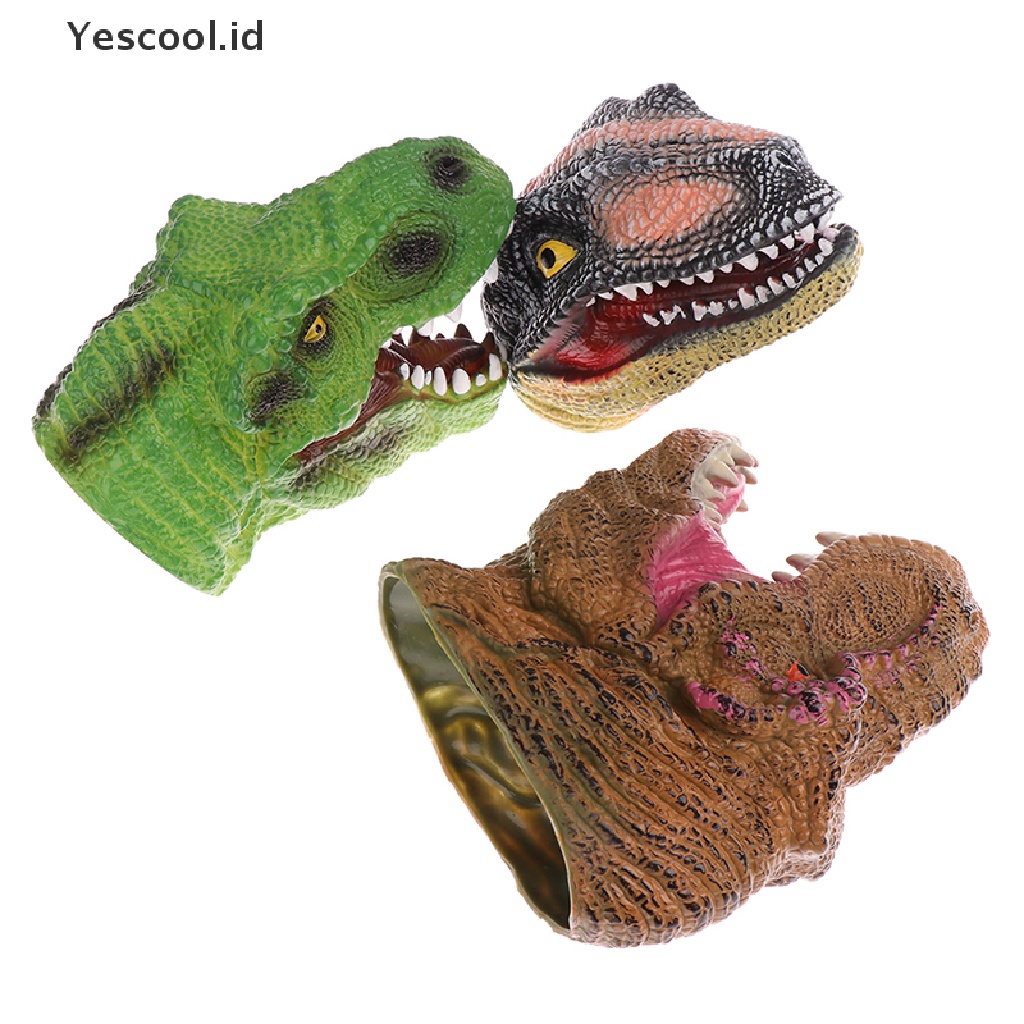 (Yescool) 1pc Mainan Boneka Puppet Tangan Bentuk Kepala Dinosaurus Bahan Karet Vinyl Lembut