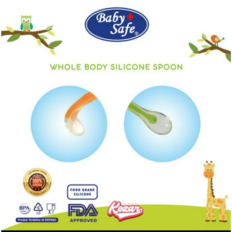 Baby Safe Silicone Spoon Isi 2 / Sendok Makan Mpasi Bayi Silikon BPA Free