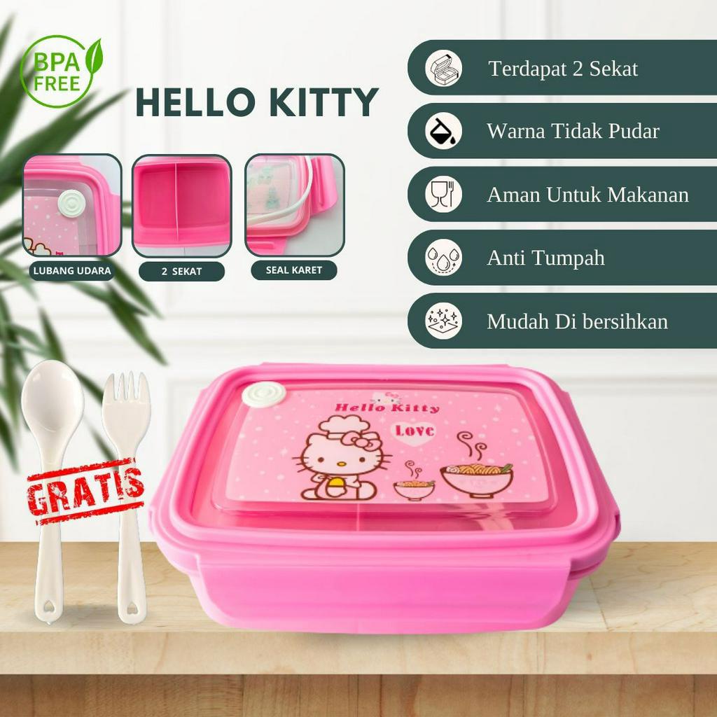 TEMPAT MAKAN SEKOLAH ANAK LUNCH BOX DUA SKAT GRATIS GARPU KARAKTER