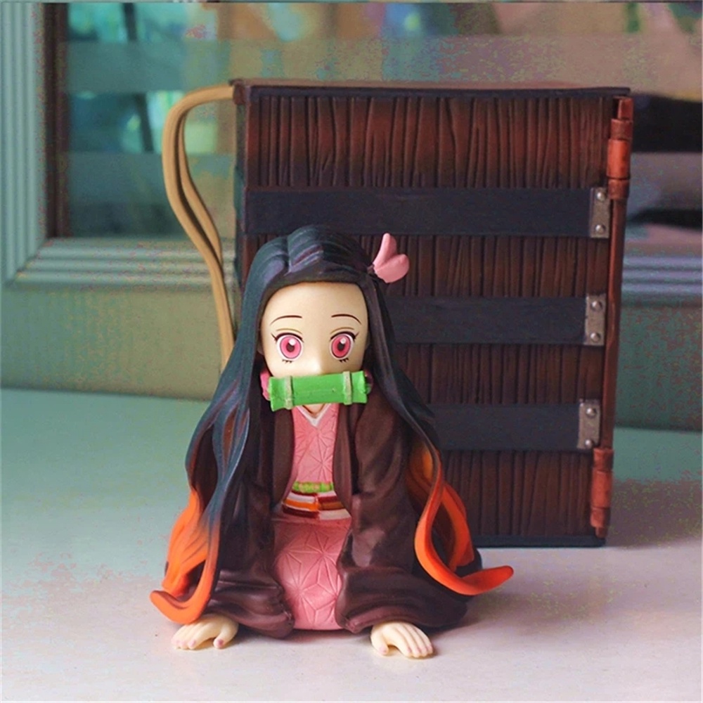 QUINTON Collection Birthday Kamado Nezuko Collectible Toy Figures Anime Model Miniatures Demon Slayer Doll Ornaments Figurine Demon Blade PVC Action Figures