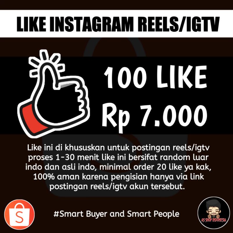 Like Instagram Permanen by AS SHOP INDONESIA-10 LIKE REELS/IGTV