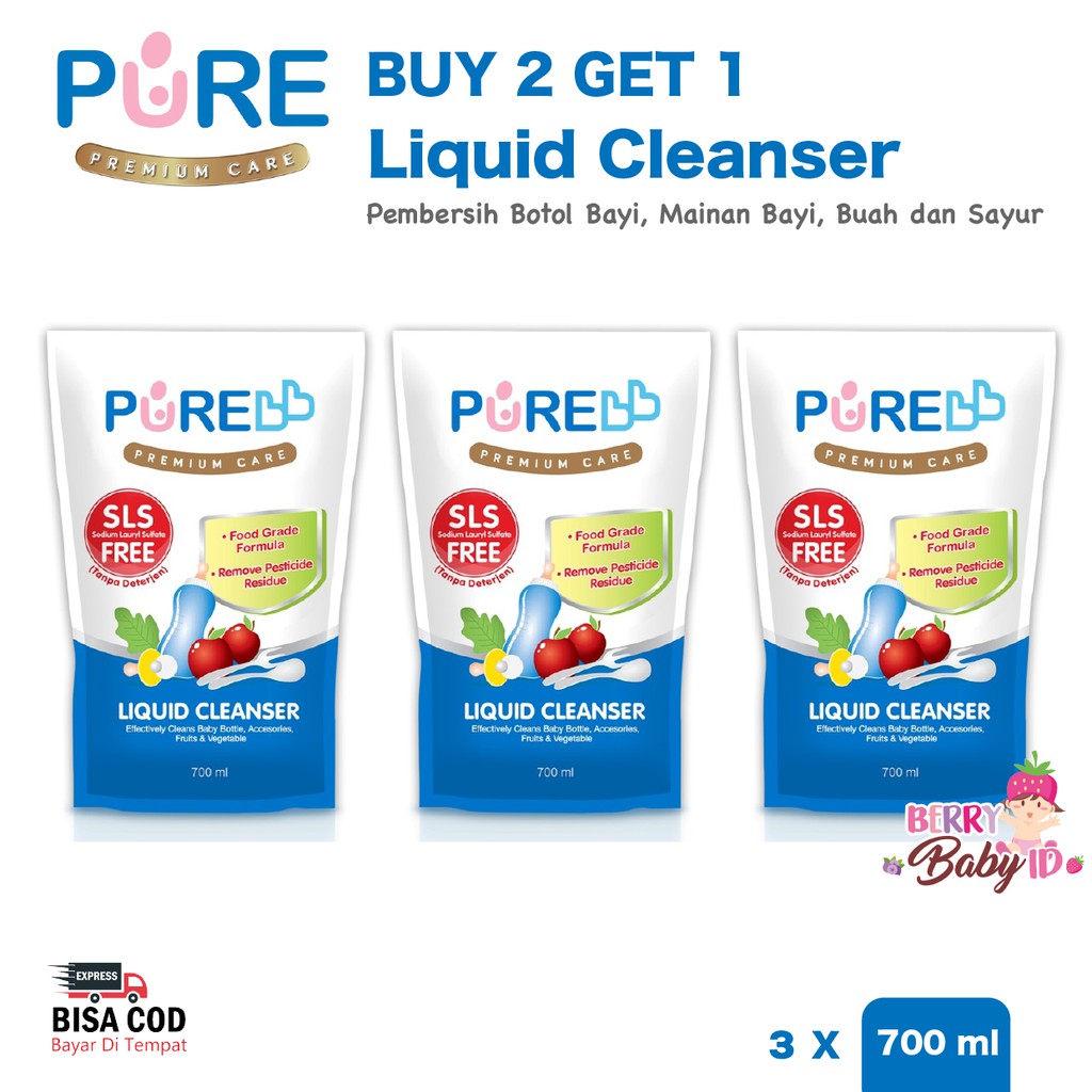 PureBB Paket Buy 2 Get 1 Liquid Cleanser Cairan Pencuci 700 Ml Pure BB Berry Mart