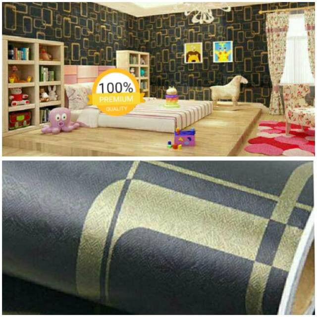 Wallpaper Sticker Dinding Motif Kotak Minimalis Hitam