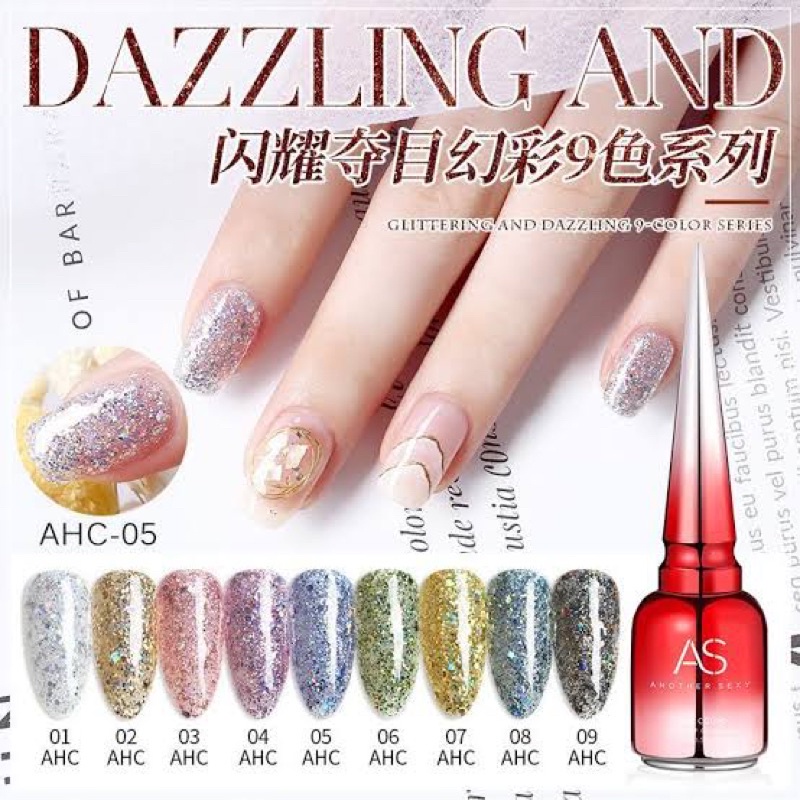 AS AHC Glitter Nail Gel Polish 15ml / Kutek Gel AS Glitter / GlitterGel Polish / Glitter Gel Polish AS AHC