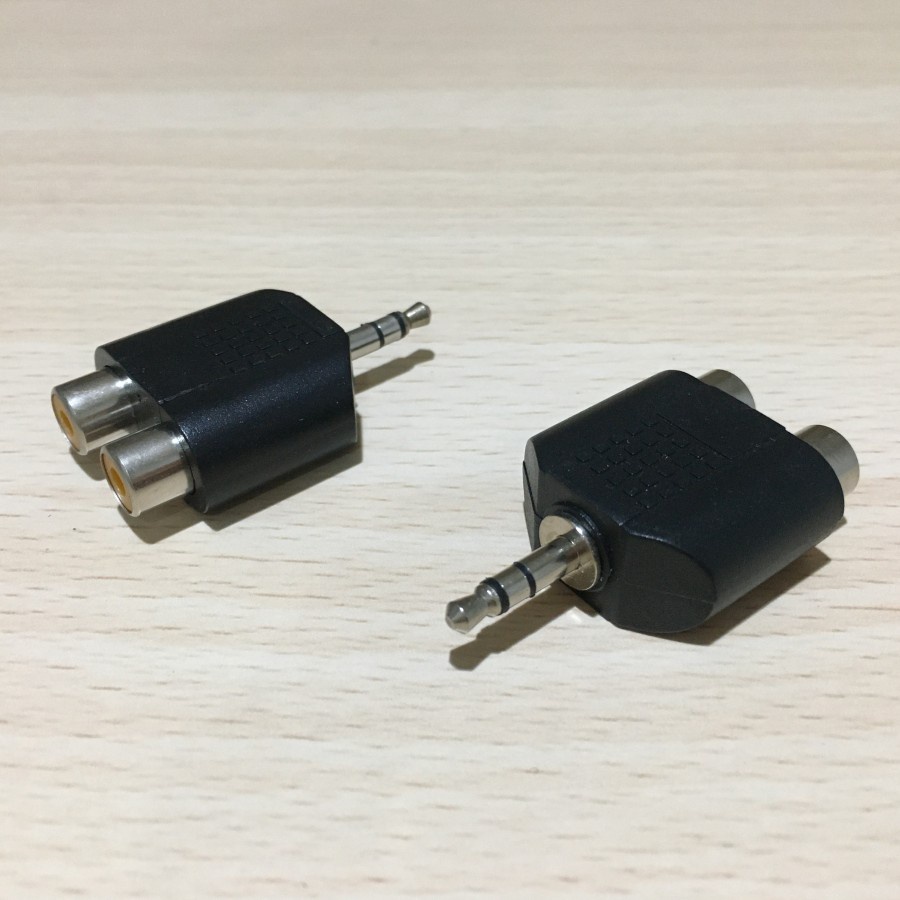 SAMBUNGAN T 2 SOKET RCA TO 1 JACK MINI 3.5MM STEREO PLASTIK HITAM