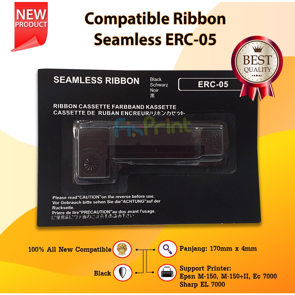 Compatible Ribbon Seamless ERC-05 Black Cassette Pita ERC05B Printer Epsn M-150 M-150+II EC 7000