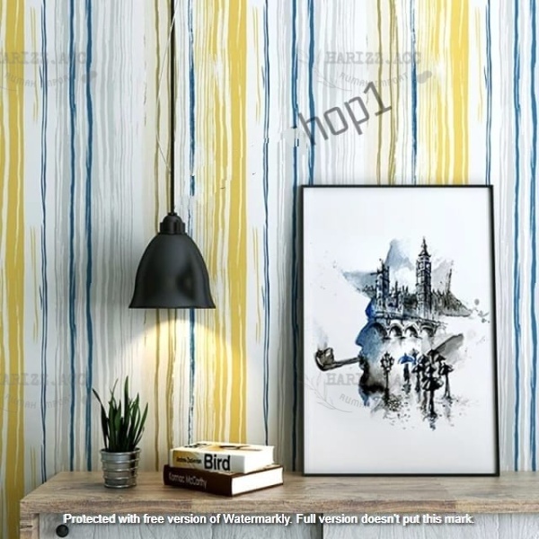 WALLPAPER STIKER DINDING GARIS KUNING BIRU NEW ARRIVAL 45CM X 10M