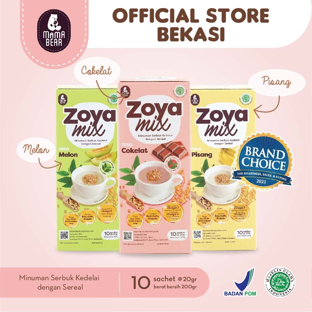 Mama Bear Zoya Mix Susu Kedelai Dengan Daun Katuk Pelancar Asi MamaBear Rasa Coklat Pisang Melon