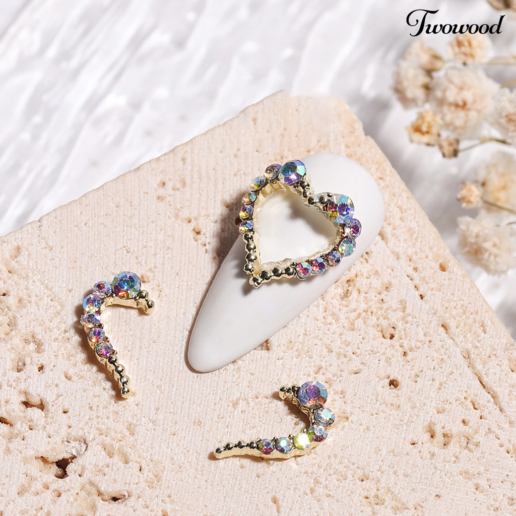 6pcs Berlian Imitasi Bentuk Setengah Hati Untuk Nail Art Charms