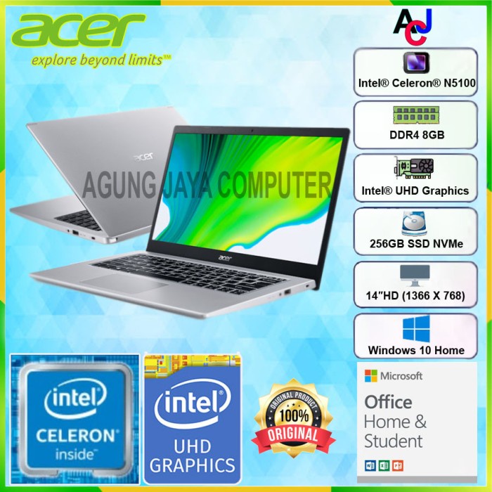 Acer Aspire 3 A314-35-C8QL/N5100/8GB/SSD 256GB/14″HD/W10+OHS