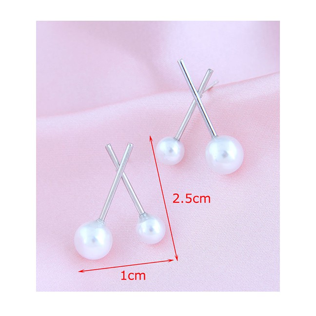 LRC Anting Fashion Golden Cross Size Pearl Alloy Stud Earrings A61830