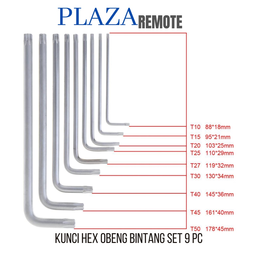 KUNCI L SET BINTANG PANJANG 1.5 - 10 MM SET 9 PC SEPEDA