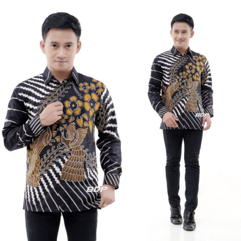 Batik Pria Lengan Panjang BATIK AZMIL HRB026 motif KERATONAN Kode 002 size M L XL XXL Reguler