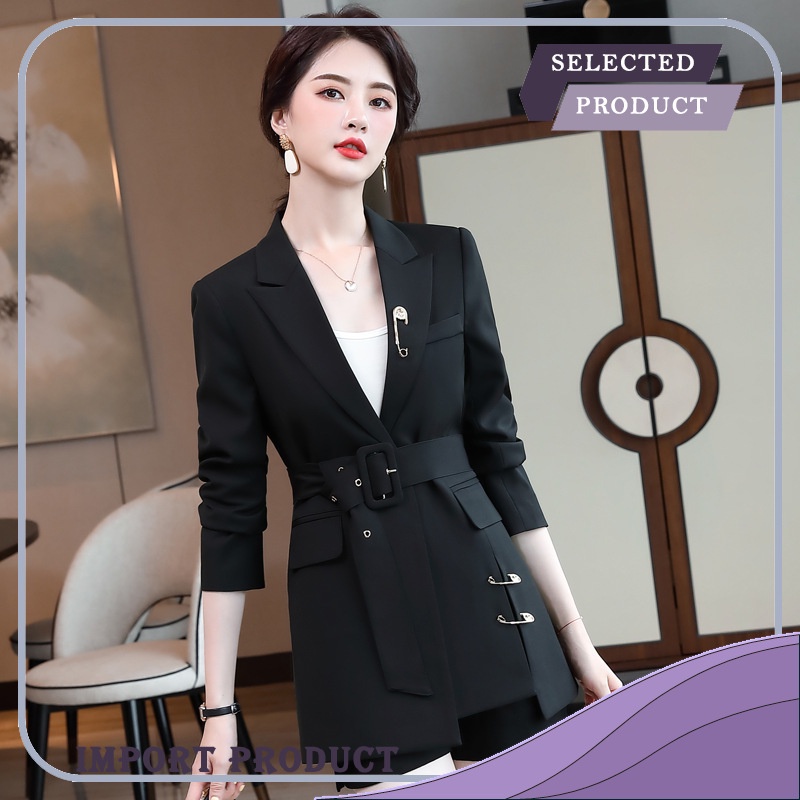 Blazer Wanita Mantel,  Semi   New Korea Versi, Lepas Pinggang Sabuk, , Bisnis Import