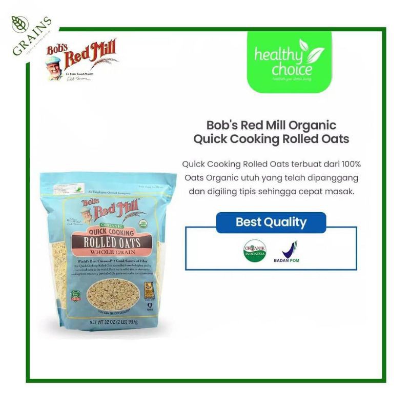 

Bob's Red Mill - Organic Quick Cooking Rolled Oats Whole Grain 907g