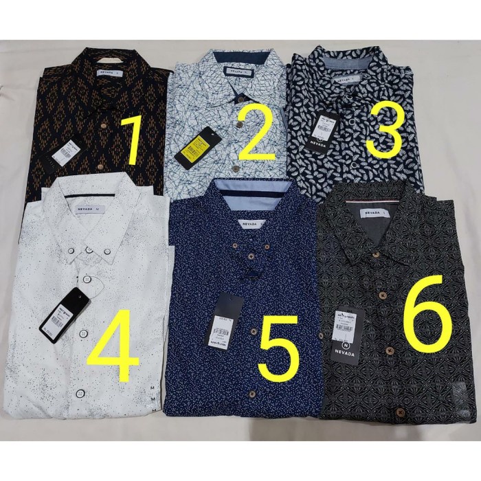 Kemeja pria S/M/L/XL-Kemeja KASUAL Pria/NEVADA/LENGAN PENDEK/kemeja MOTIF - 1 NAVY COKLAT M hitam ke