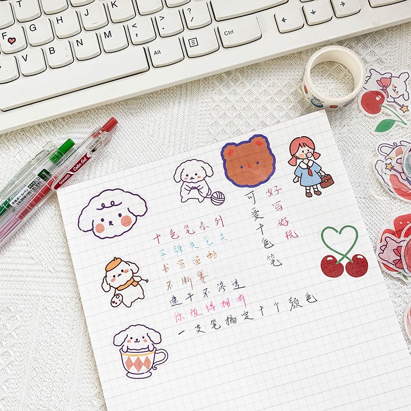 40pcs / set Stiker Motif Kartun Beruang Anjing Babi Warna-Warni Untuk Dekorasi Notebook