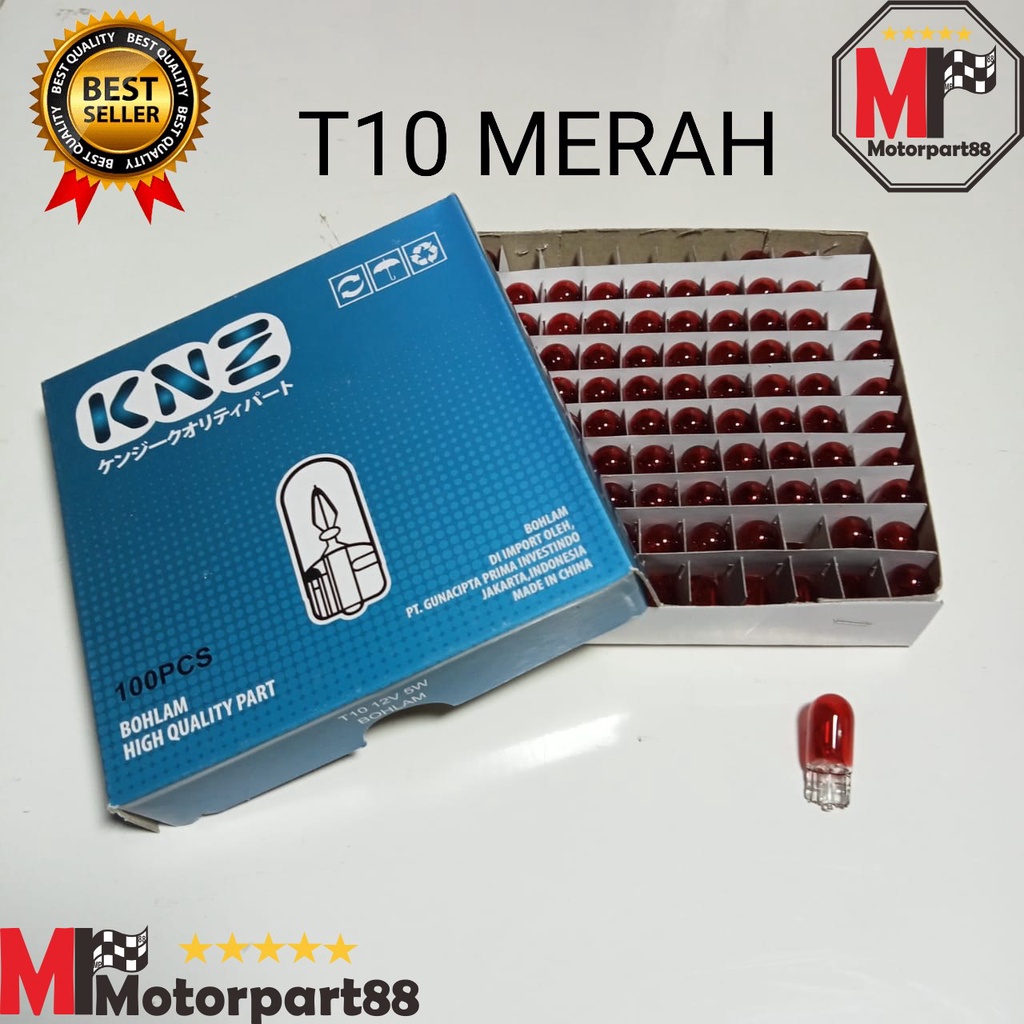 BOHLAM SENJA MOTOR T10 BENING ORANGE MERAH BIRU 12V 5W KNZ HARGA UNTUK 1KOTAK ISI 100PCS KNZ TRQ