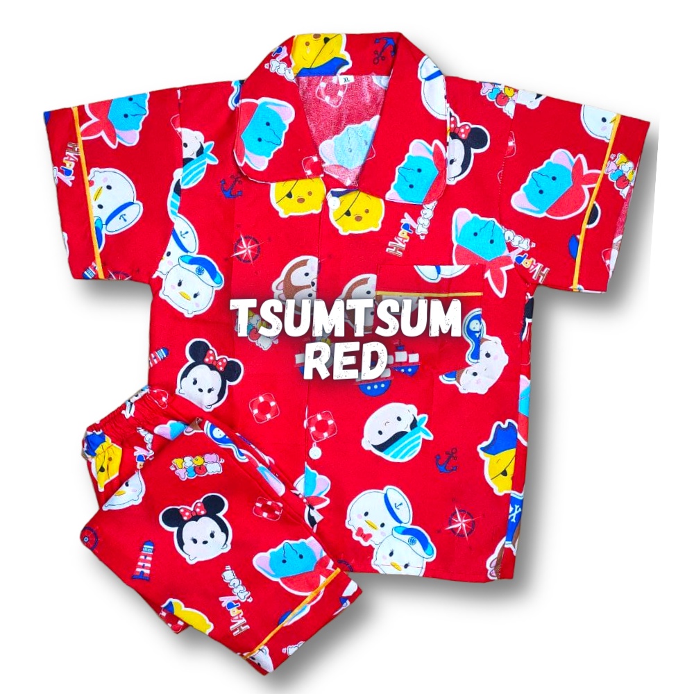 Piyama Anak Laki laki Perempuan 10 Tahun Baju tidur anak usia 12 tahun Bebas Pilih Motif size 12-TSUMTSUM RED
